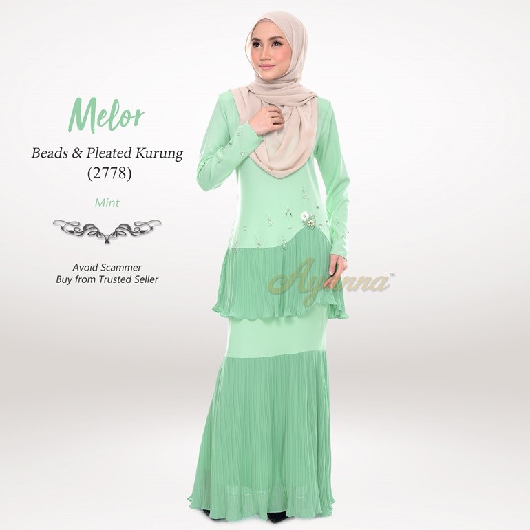 Melor Beads & Pleated Kurung 2778 (Mint)