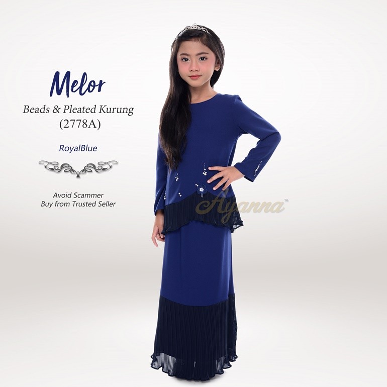 Melor Beads & Pleated Kurung 2778A (RoyalBlue)