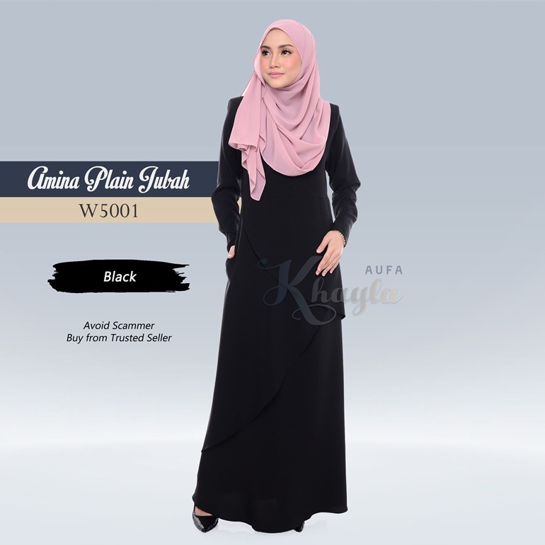 Amina Plain Jubah W5001 (Black)