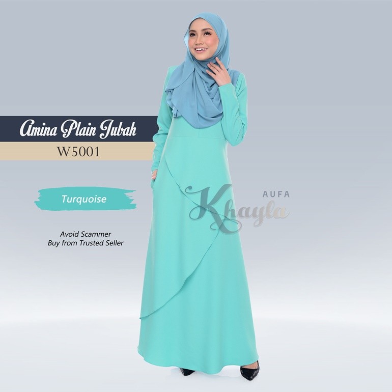 Amina Plain Jubah W5001 (Turquoise)