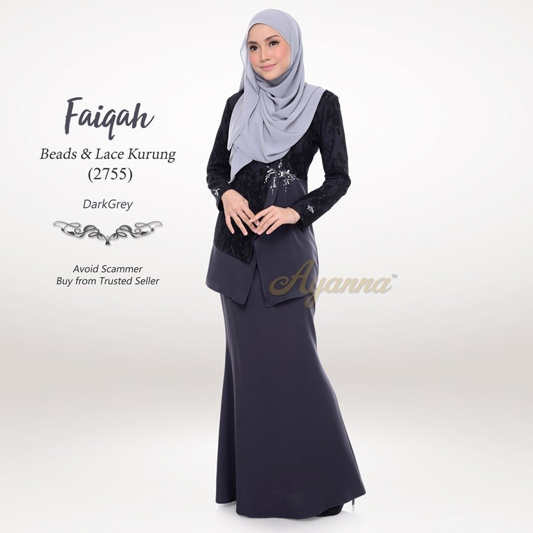 Faiqah Beads & Lace Kurung 2755 (DarkGrey)