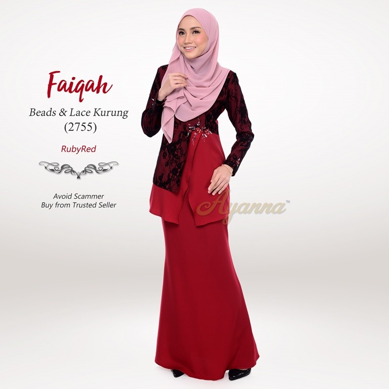 Faiqah Beads & Lace Kurung 2755 (RubyRed)