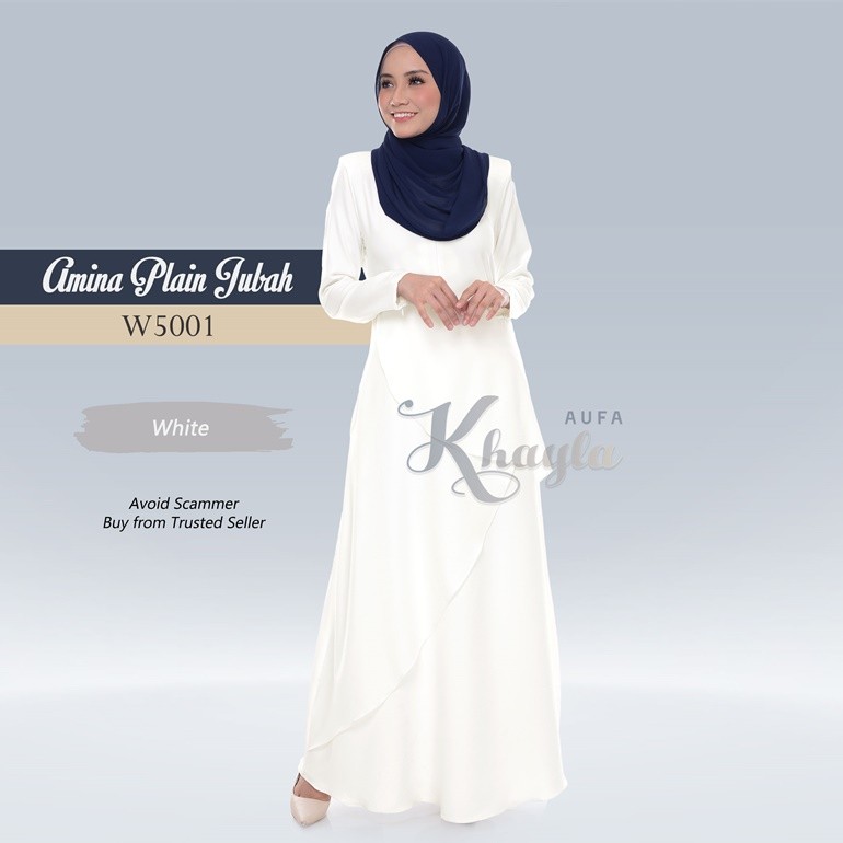 Amina Plain Jubah W5001 (White)