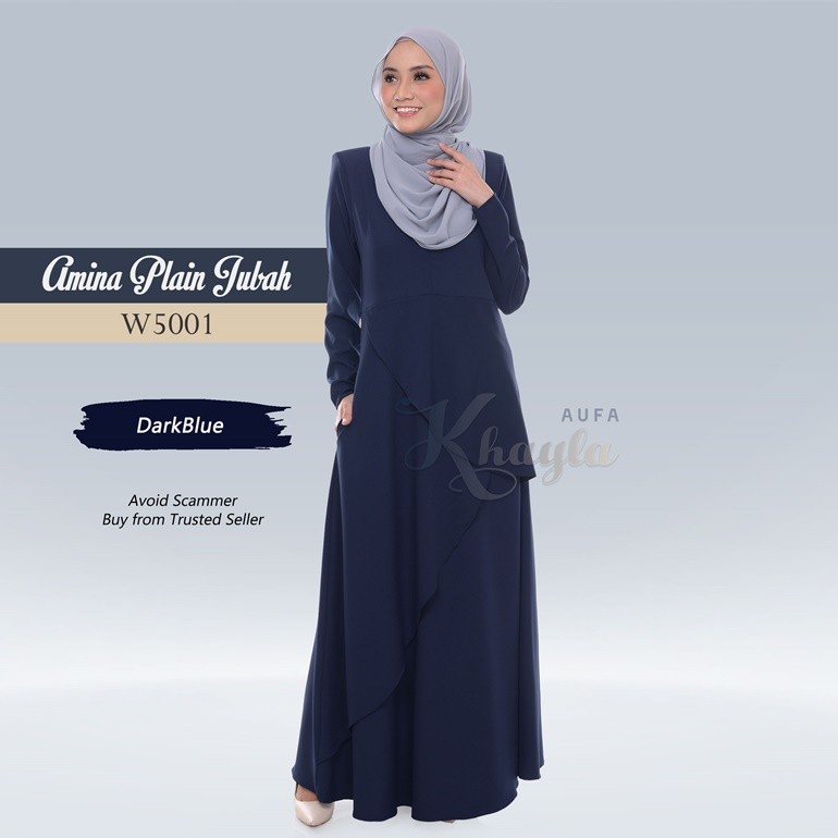 Amina Plain Jubah W5001 (DarkBlue)