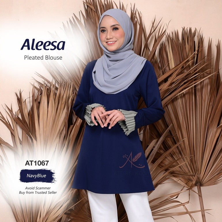 Aleesa Pleated Blouse AT1067 (NavyBlue)