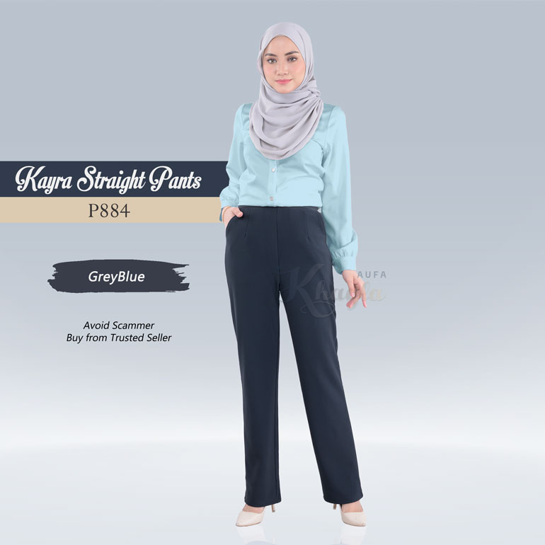 Kayra Straight Pants  P884 (GreyBlue)