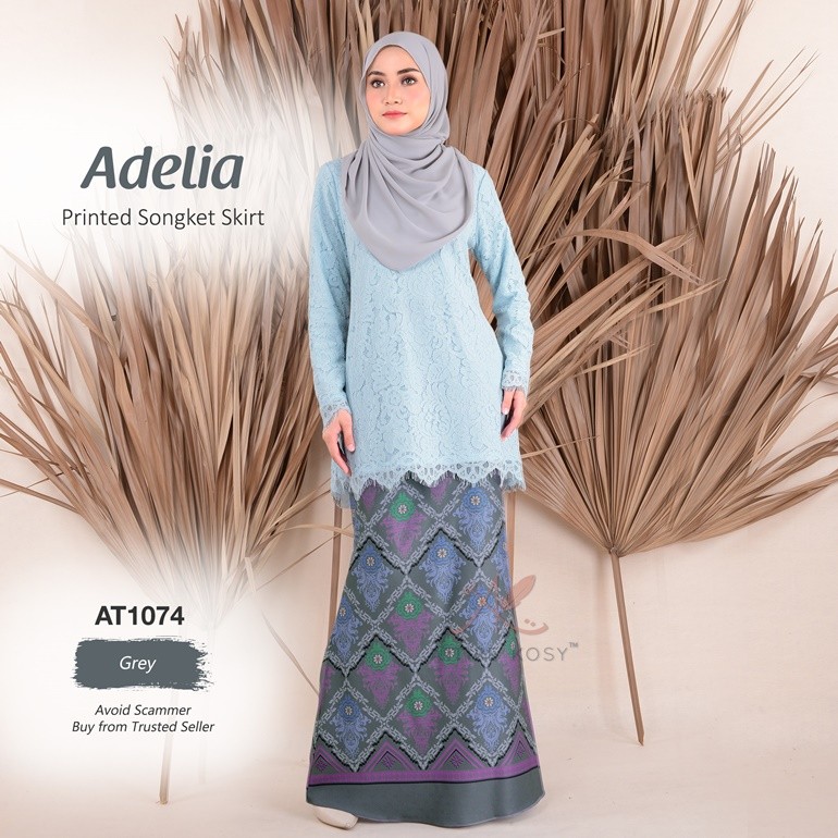 Adelia Printed Songket Skirt AT1074 (Grey)