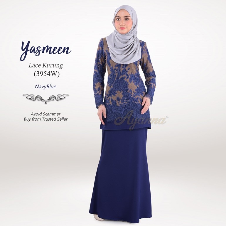 Yasmeen Lace Kurung 3954W (NavyBlue)