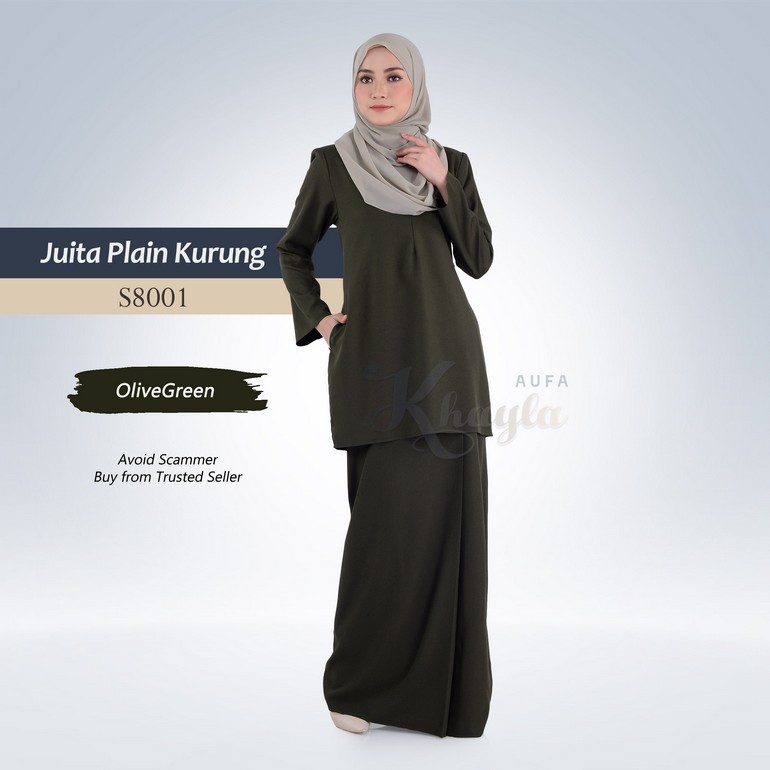Juita Plain Kurung S8001 (OliveGreen)