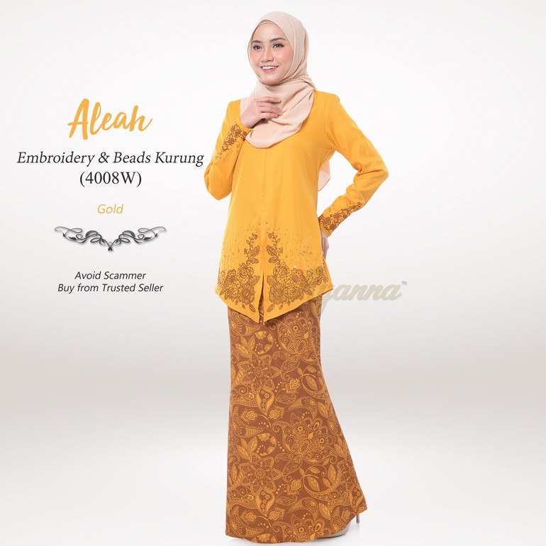 Aleah Embroidery & Beads Kurung 4008W (Gold)