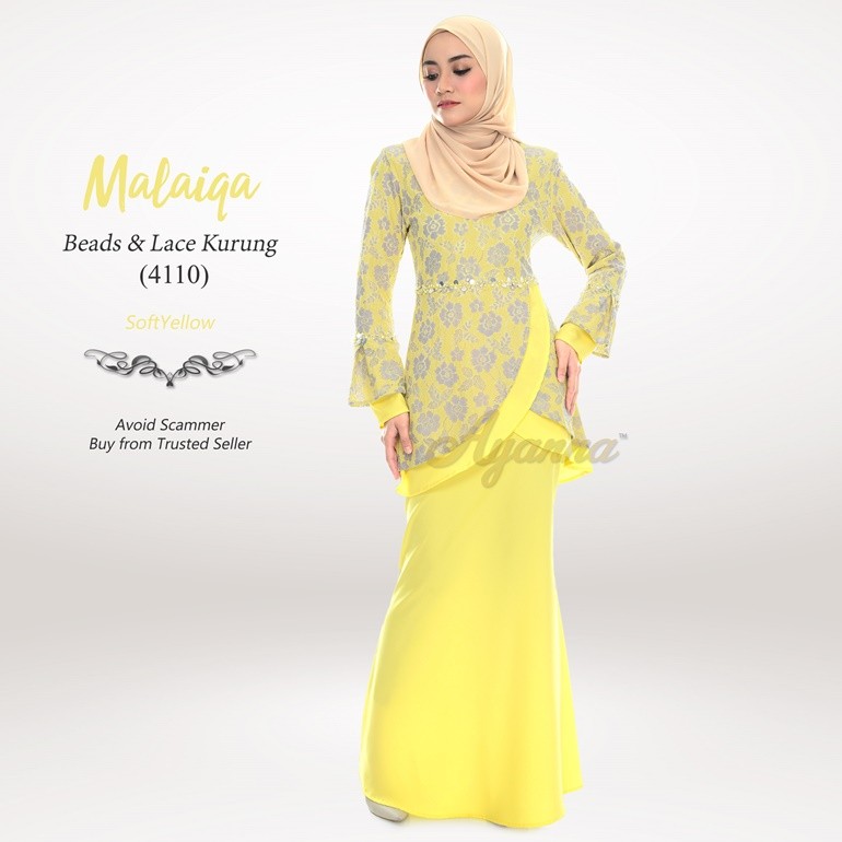 Malaiqa Beads & Lace Kurung 4110 (SoftYellow)