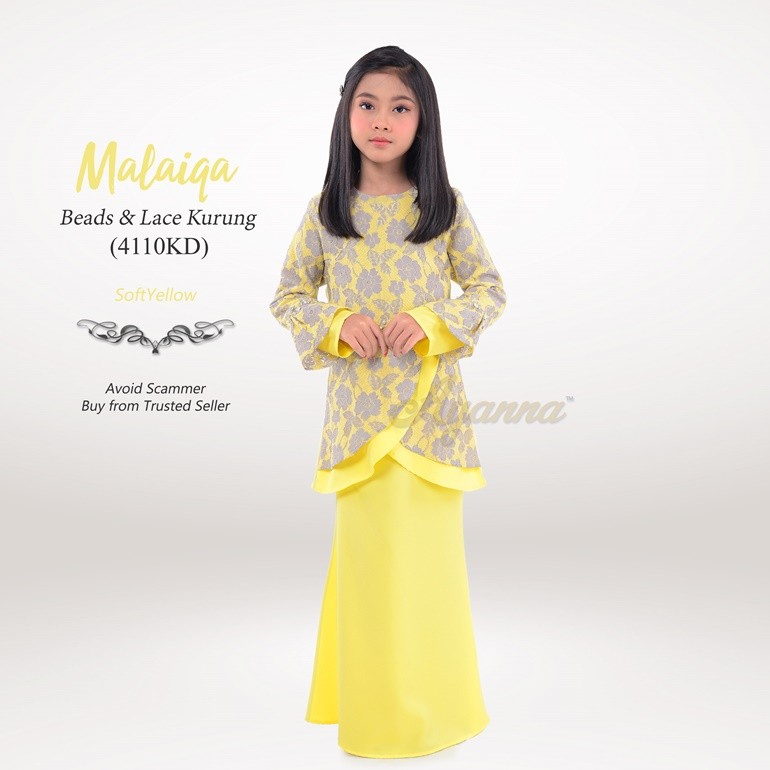 Malaiqa Beads & Lace Kurung 4110KD (SoftYellow)