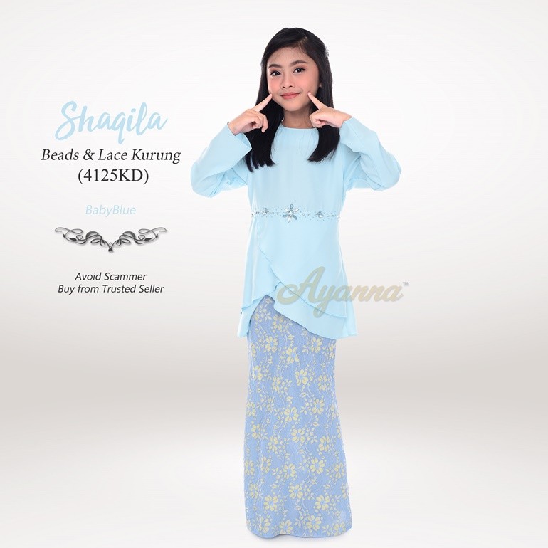 Shaqila Beads & Lace Kurung 4125KD (BabyBlue)