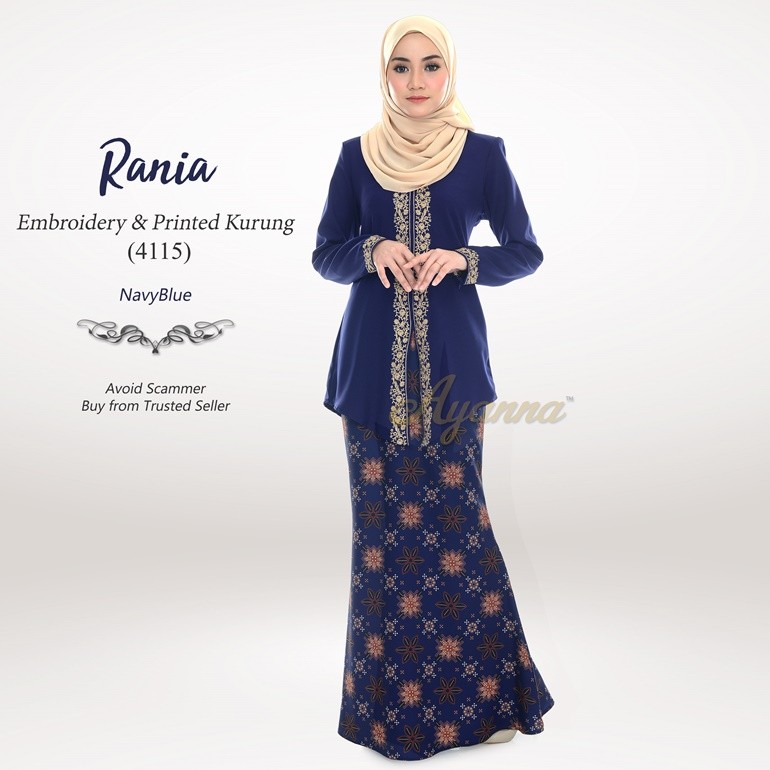 Rania Embroidery & Printed Kurung 4115 (NavyBlue)