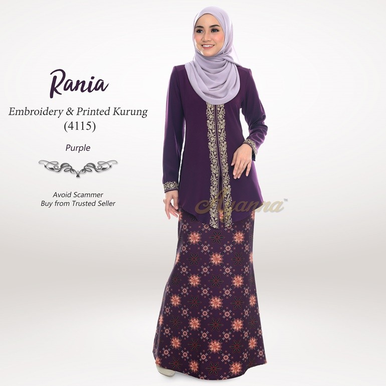 Rania Embroidery & Printed Kurung 4115 (Purple)