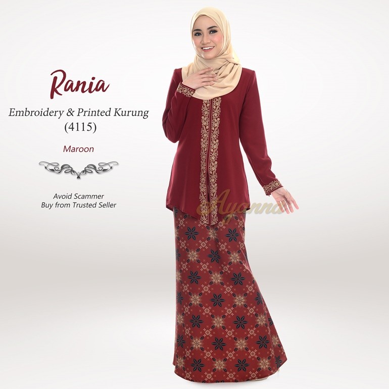 Rania Embroidery & Printed Kurung 4115 (Maroon)