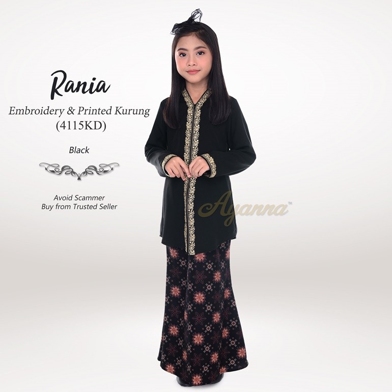 Rania Embroidery & Printed Kurung 4115KD (Black)