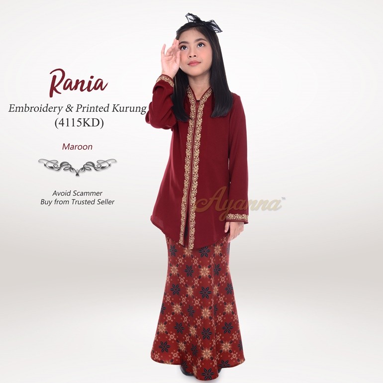 Rania Embroidery & Printed Kurung 4115KD (Maroon)