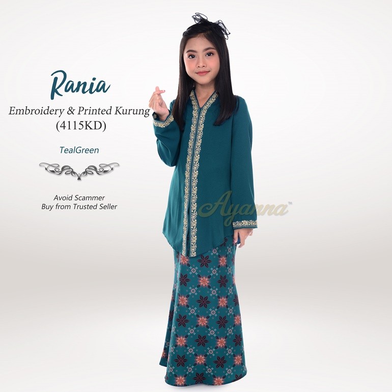 Rania Embroidery & Printed Kurung 4115KD (TealGreen)