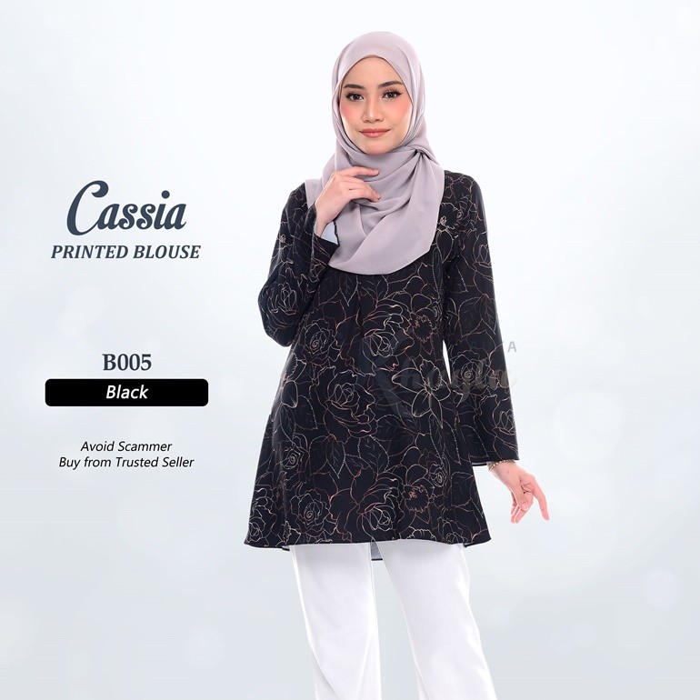 Cassia Printed Blouse B005 (Black)