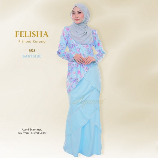 Felisha Printed Kurung 4521 (BabyBlue) 