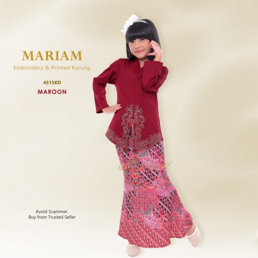 Mariam Embroidery & Printed Kurung 4515KD (Maroon)