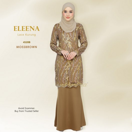 Eleena Lace Kurung 4520B (MossBrown) 