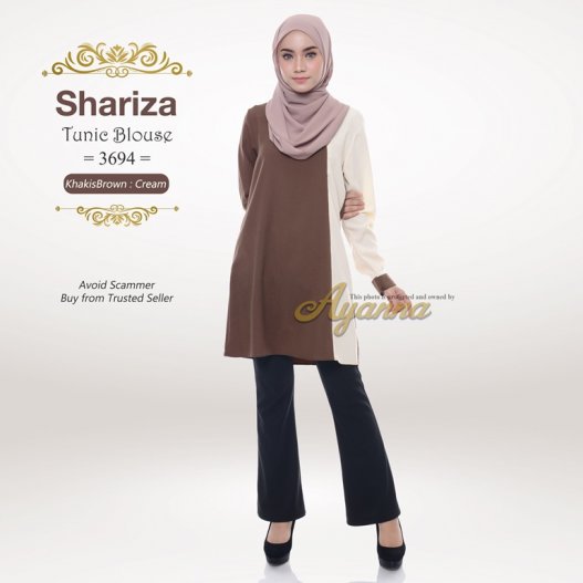 Shariza Tunic Blouse 3694 (KhakisBrown + Cream) 