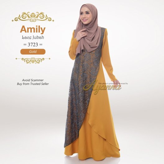 Amily Lace Jubah 3723 (Gold) 