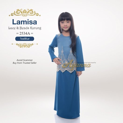 Lamisa Lace & Beads Kurung 2534A (TealBlue) 