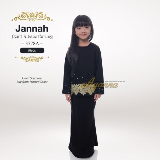 Jannah Pearl & Lace Kurung 3778A (Black) 