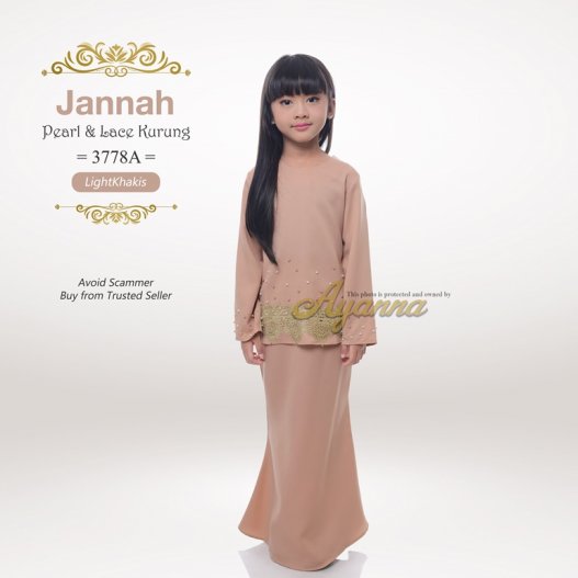 Jannah Pearl & Lace Kurung 3778A (LightKhakis) 