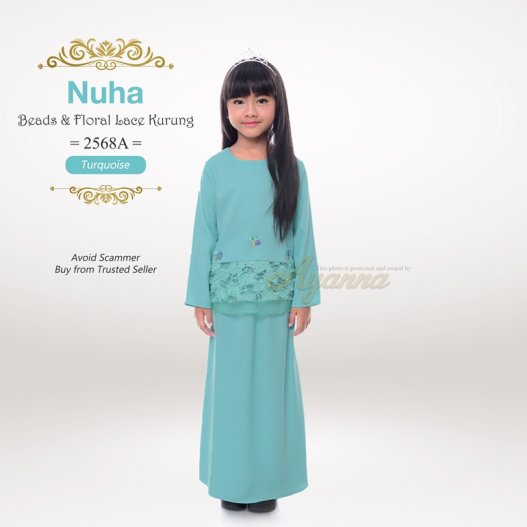 Nuha Beads & Floral Lace Kurung 2568A (Turquoise) 