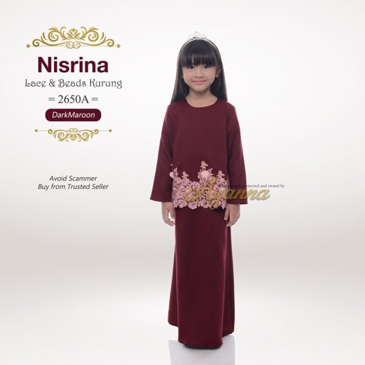 Nisrina Lace & Beads Kurung 2650A (DarkMaroon) 