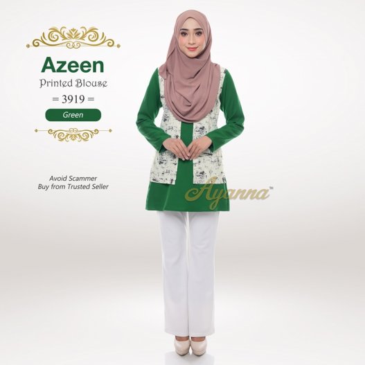 Azeen Printed Blouse 3919 (Green) 