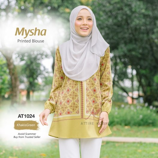 Mysha Printed Blouse AT1024 (KhakisGreen)