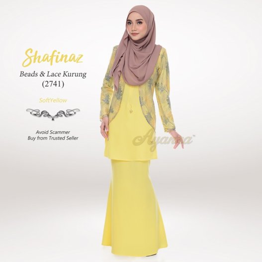 Shafinaz Beads & Lace Kurung 2741 (SoftYellow) 