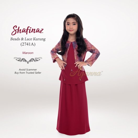 Shafinaz Beads & Lace Kurung 2741A (Maroon) 