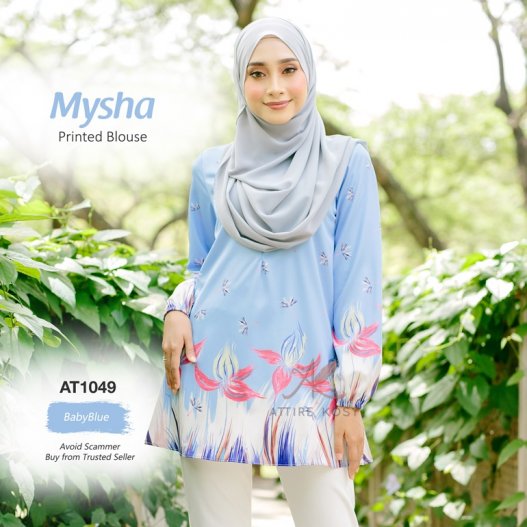 Mysha Printed Blouse AT1049 (BabyBlue) 