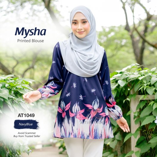 Mysha Printed Blouse AT1049 (NavyBlue) 