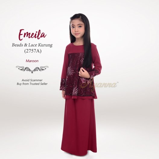 Emeila Beads & Lace Kurung 2757A (Maroon) 
