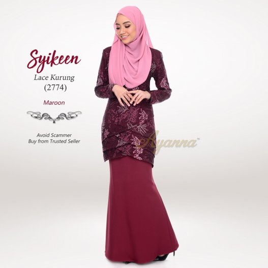 Syikeen Lace Kurung 2774 (Maroon) 