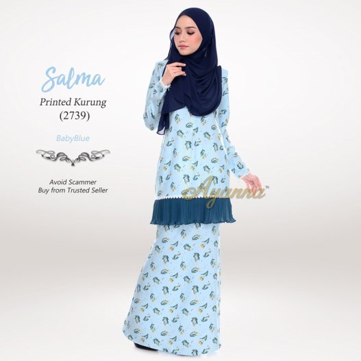 Salma Printed Kurung 2739 (BabyBlue) 