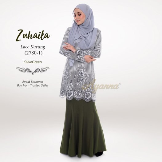 Zuhaila Lace Kurung 2780-1 (OliveGreen) 