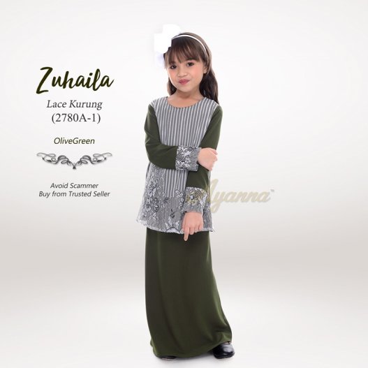 Zuhaila Lace Kurung 2780A-1 (OliveGreen) 