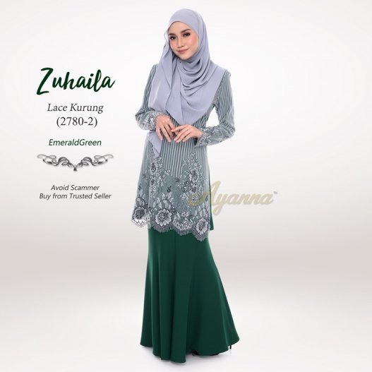 Zuhaila Lace Kurung 2780-2 (EmeraldGreen) 