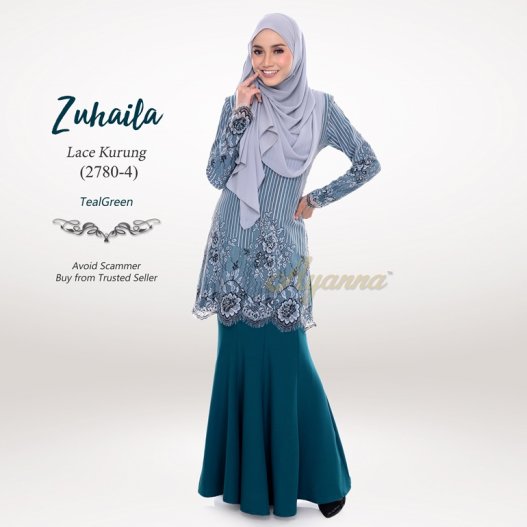 Zuhaila Lace Kurung 2780-4 (TealGreen) 