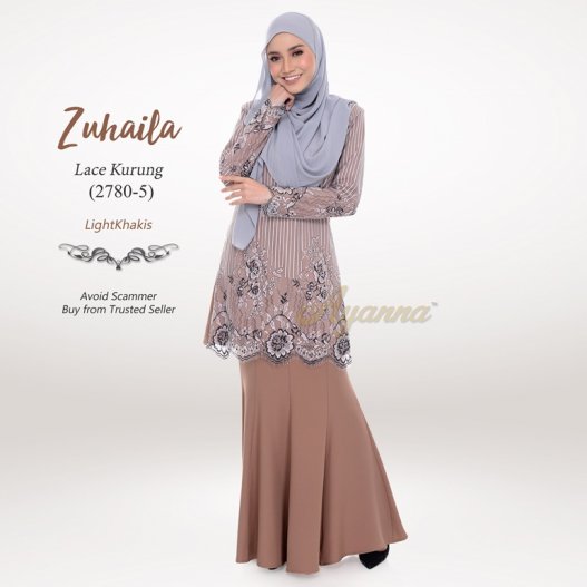 Zuhaila Lace Kurung 2780-5 (LightKhakis) 