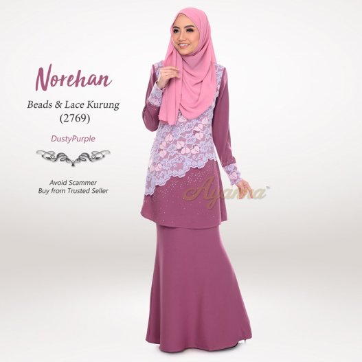 Norehan Beads & Lace Kurung 2769 (DustyPurple) 