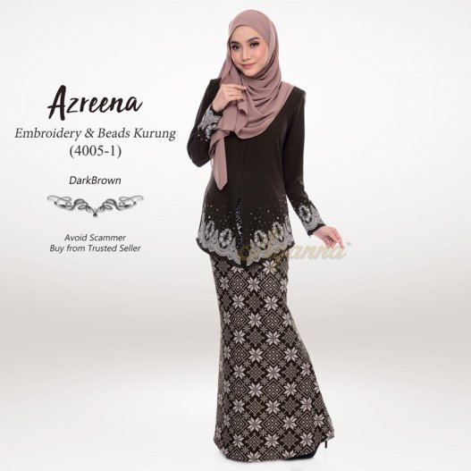 Azreena Embroidery & Beads Kurung 4005-1 (DarkBrown) 